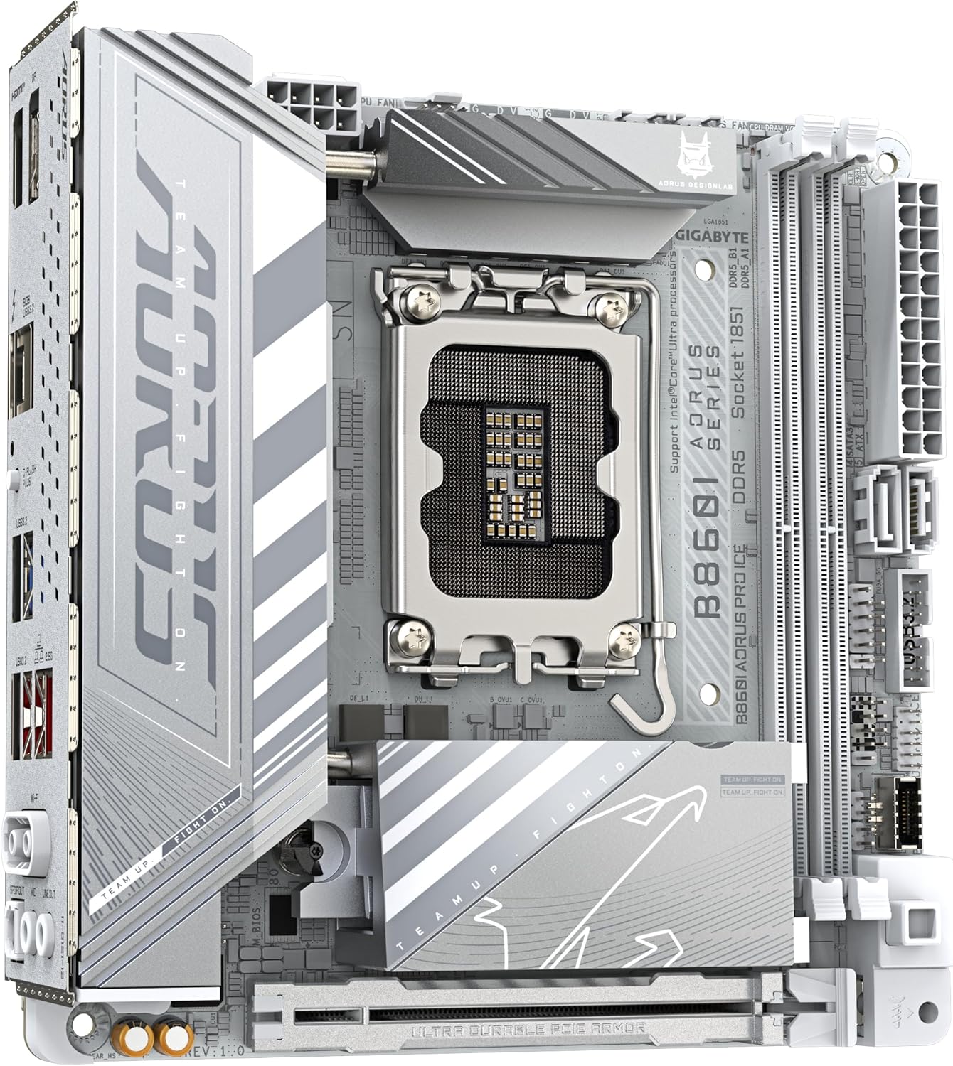 GIGABYTE B860I AORUS PRO ICE Motherboard - Intel Core Ultra Series CPUs, 8+1+2+1 Phases VRM, up to 9200MHz DDR5, 1xPCIe 5.0 + 1xPCIe 4.0 M.2, 2.5GbE LAN, WIFI 7, Thunderbolt 4