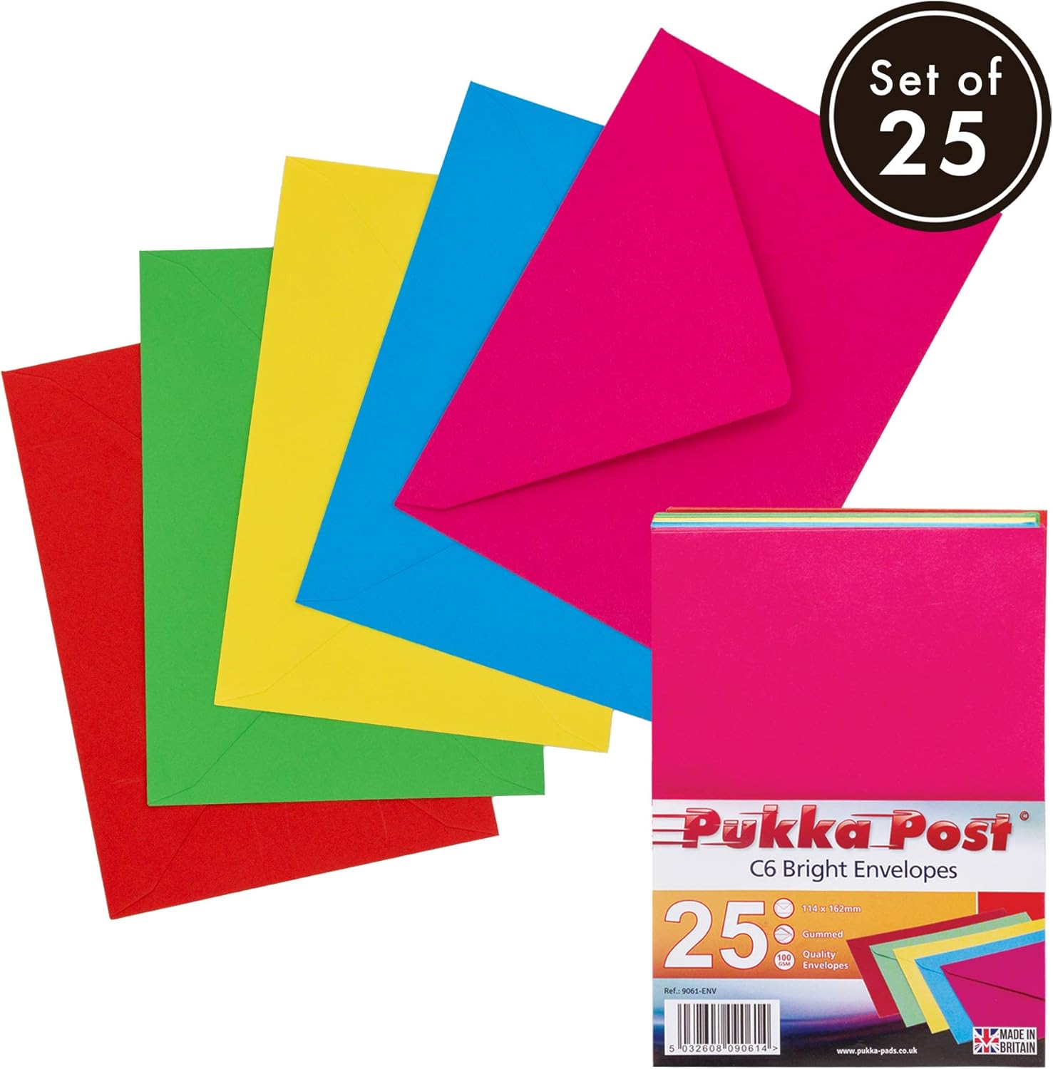 Pukka Pad, Pukka Post & Packaging Gummed Envelopes - Pack of 25, Ready-to-Seal, Durable 100GSM Postal Envelopes for Letters, Invitations, and Other Mail - 114 x 162mm, Size C6, Brights