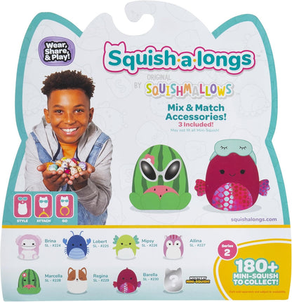 Squish-a-longs 8 Stück (Stil 3 - W2) – (8) 2,5 cm Mini-Squish mit (2) Zubehör, (1) Ring und einem Sammlerhandbuch – Sammeln, Handeln und Spielen