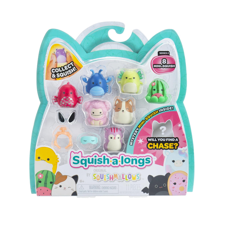 Squish-a-longs 8 Stück (Stil 3 - W2) – (8) 2,5 cm Mini-Squish mit (2) Zubehör, (1) Ring und einem Sammlerhandbuch – Sammeln, Handeln und Spielen