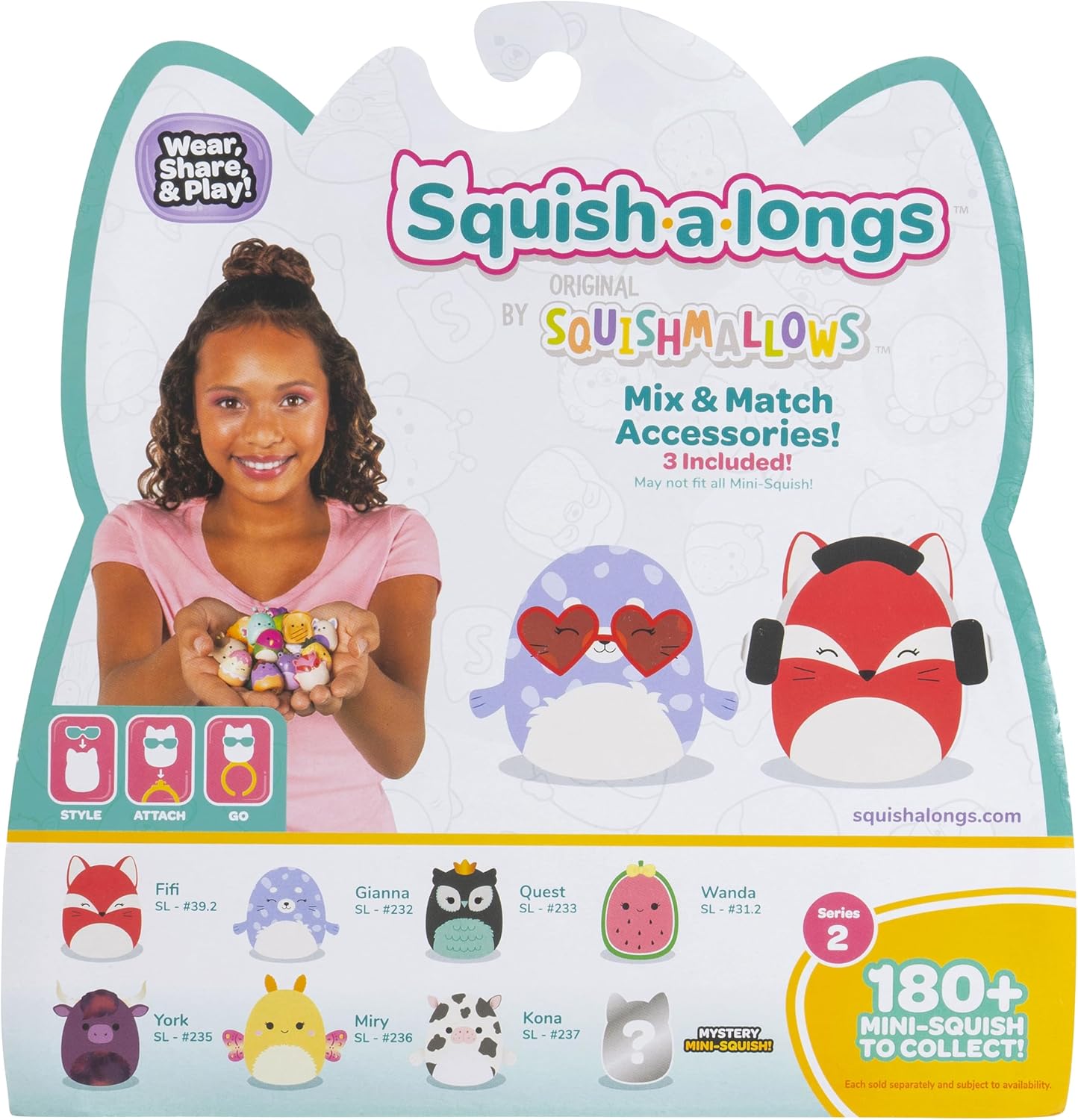 Squish-a-longs 8 Pack (Style 4- W2) - (8) 1” Mini-Squish with (2) Accessories, (1) Ring, and a Collector’s Guide - Collect, Trade, & Play