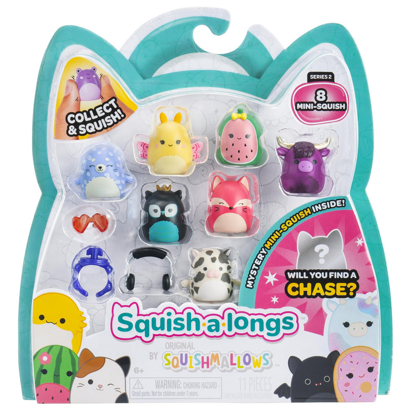 Squish-a-longs 8 Pack (Style 4- W2) - (8) 1” Mini-Squish with (2) Accessories, (1) Ring, and a Collector’s Guide - Collect, Trade, & Play