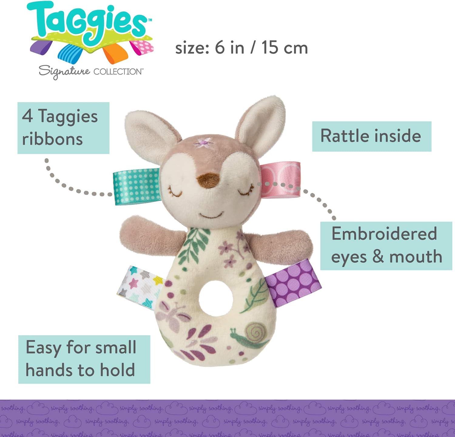 Taggies Soft Ring Baby Rattle, 15-Centimetres, Flora Fawn