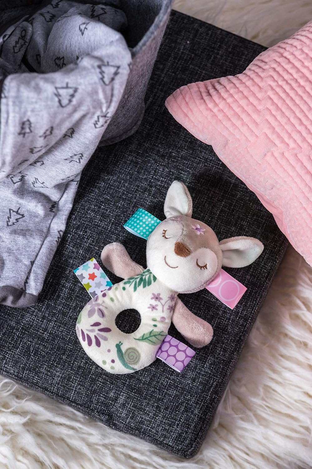 Taggies Soft Ring Baby Rattle, 15-Centimetres, Flora Fawn
