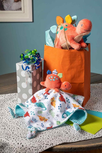 Mary Meyer Pebblesaurus Stuffed Animal Security Blanket, 33 x 33-Centimetres, Coral Dinosaur