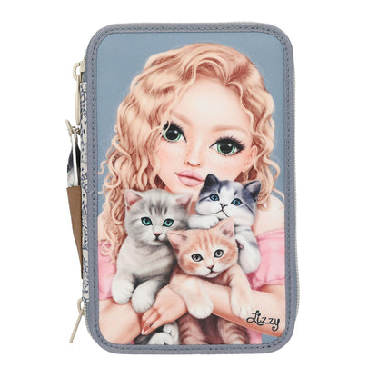 Topmodel - Triple Pencil Case Cat Love - Light Blue And Cream (413271)