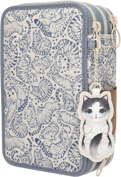 Topmodel - Triple Pencil Case Cat Love - Light Blue And Cream (413271)