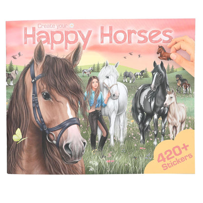 Depesche 13586 Create Your Happy Horses - stickerboek met 24 achtergrondpagina's om je eigen paardenwereld te ontwerpen, incl. 6 stickervellen