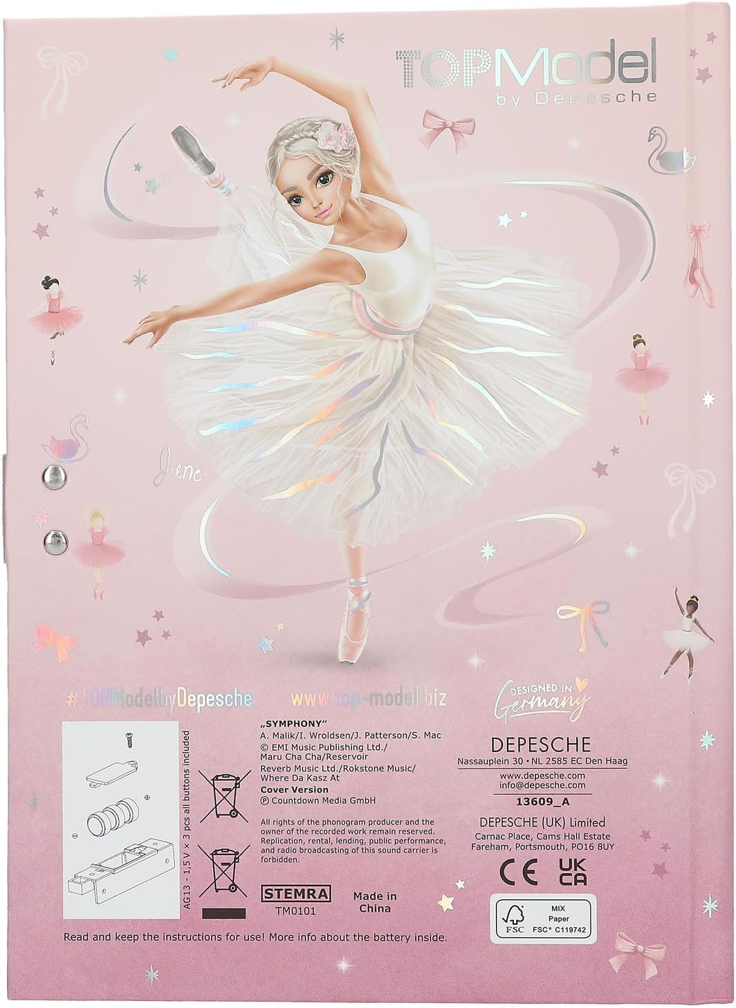 Depesche 13609 TOPModel Ballet Diary with Number Code and Sound, Book with 80 Lined and Colourful Illustrated Pages
