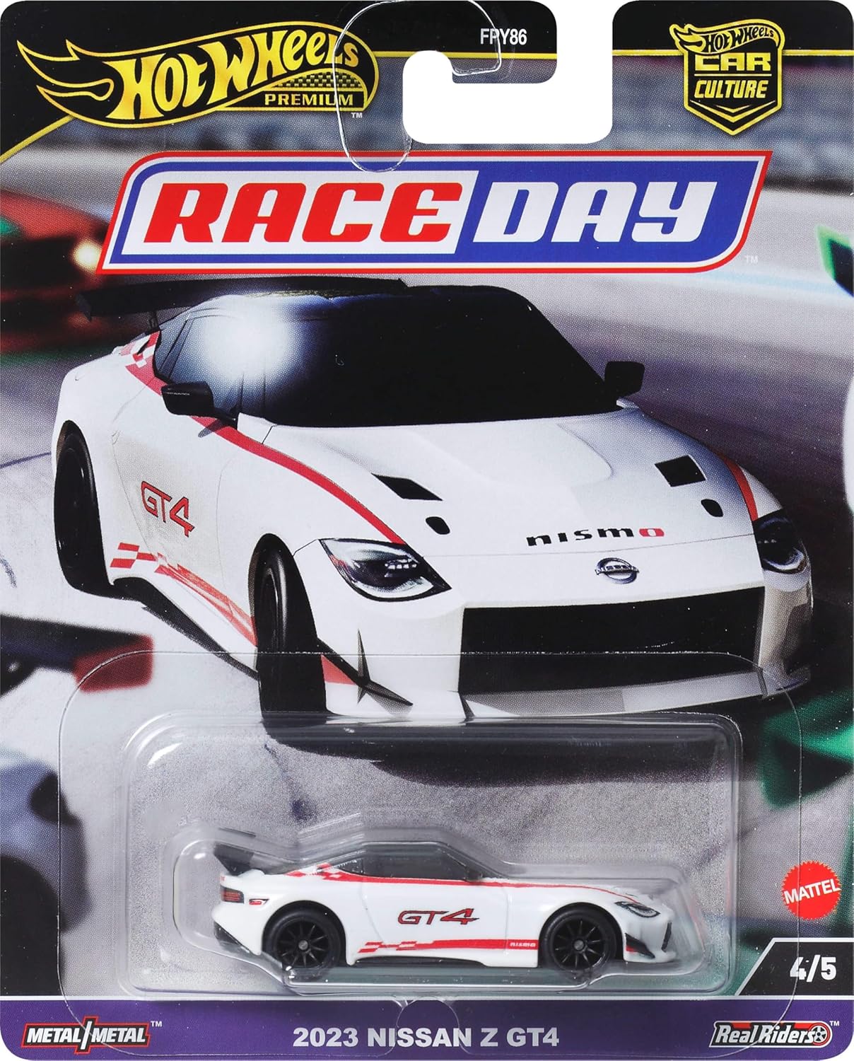 Hot Wheels Premium Car Culture Collectible Toy Car, 1:64 Scale Die-Cast Nissan Z GT 4, Race Day Vehicle with Real Riders Tires