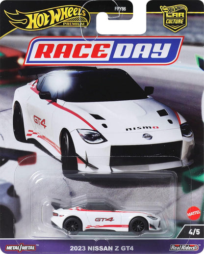 Hot Wheels Premium Car Culture Collectible Toy Car, 1:64 Scale Die-Cast Nissan Z GT 4, Race Day Vehicle with Real Riders Tires