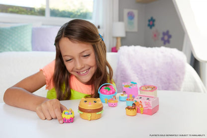 Polly Pocket Micro Dolls & Compacts with Toy Cars, Food Theme Vehicle Collection, Tiny Take Out Reveal Assortment with Surprises, JCR44