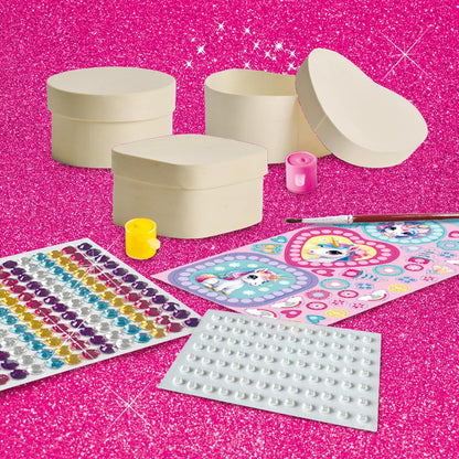 SES Creative 14138 Unicorn - Diamond Painting Wooden Jewelry Boxes - Creative Craft Kit for Kids Aged 5+ - Decorate 3 Wooden Boxes