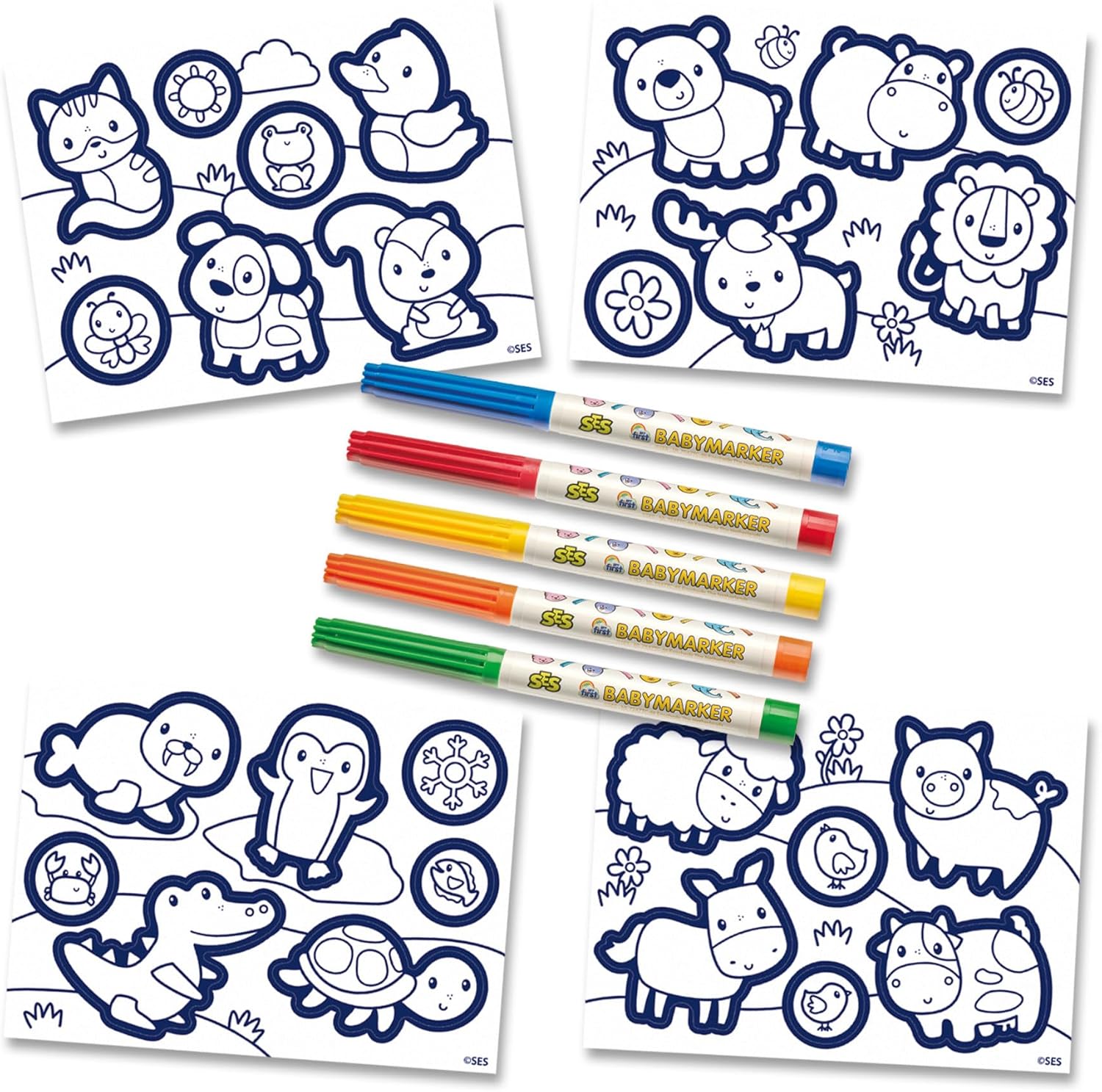 SES Creative 14475 My First Colouring Stickers - Creative Play Kit for Kids Aged 1+ - 26 Stickers to Decorate - Safe Materials - Fun Craft Activity for Little Hands