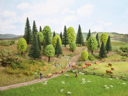 NOCH® Gemengde bomen, met modelbouw bomen, 10 stuks 5-14 cm voor spoorbreedtes H0, TT, perfect ook voor knutselen, doe-het-zelf en wiegjes