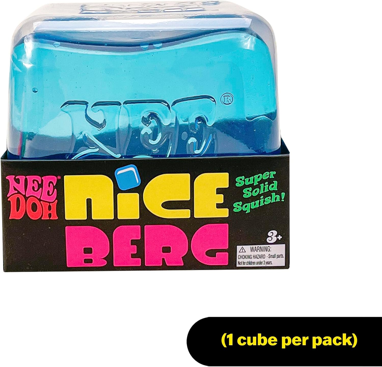 Schylling NeeDoh Niceberg - Sensory Squeeze Toy - Super Solid Squish - 7,6 cm Cube - Kleur kan variëren (Pack van 1