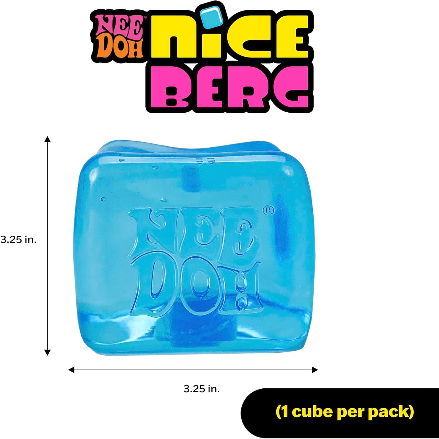 Schylling NeeDoh Niceberg - Sensory Squeeze Toy - Super Solid Squish - 7,6 cm Cube - Kleur kan variëren (Pack van 1
