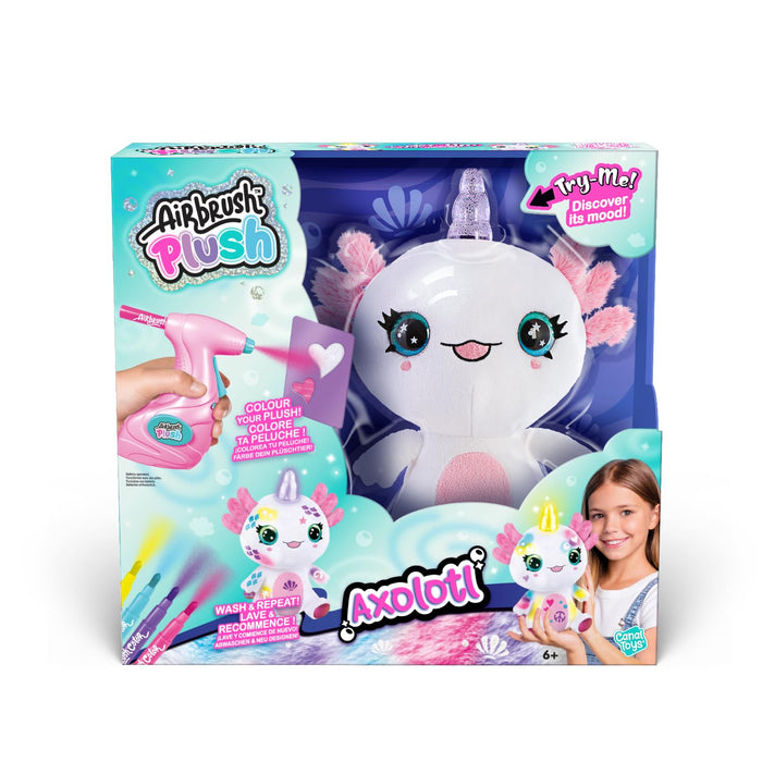 Airbrush Plush Light-Up Axolotl, Decorate Your own Plush, wash Off & Repeat!, Light up Magic Horn, Lights up to Show The Axalotls Feelings, Jam Packed, Fun Filled Gift for Ages 6+