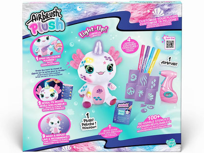 Airbrush Plush Light-Up Axolotl, Decorate Your own Plush, wash Off & Repeat!, Light up Magic Horn, Lights up to Show The Axalotls Feelings, Jam Packed, Fun Filled Gift for Ages 6+