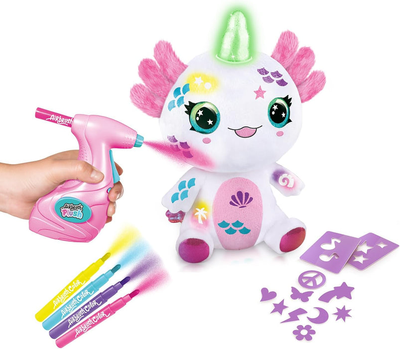 Airbrush Plush Light-Up Axolotl, Decorate Your own Plush, wash Off & Repeat!, Light up Magic Horn, Lights up to Show The Axalotls Feelings, Jam Packed, Fun Filled Gift for Ages 6+