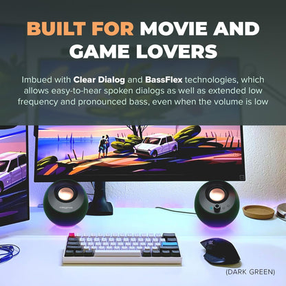 CREATIVE Pebble Pro Minimalist 2.0 USB-C Computer Speakers with Bluetooth 5.3 and Customizable RGB Lighting, Clear Dialog and BassFlex Tech, USB Audio, Headset Port, for PC and Mac