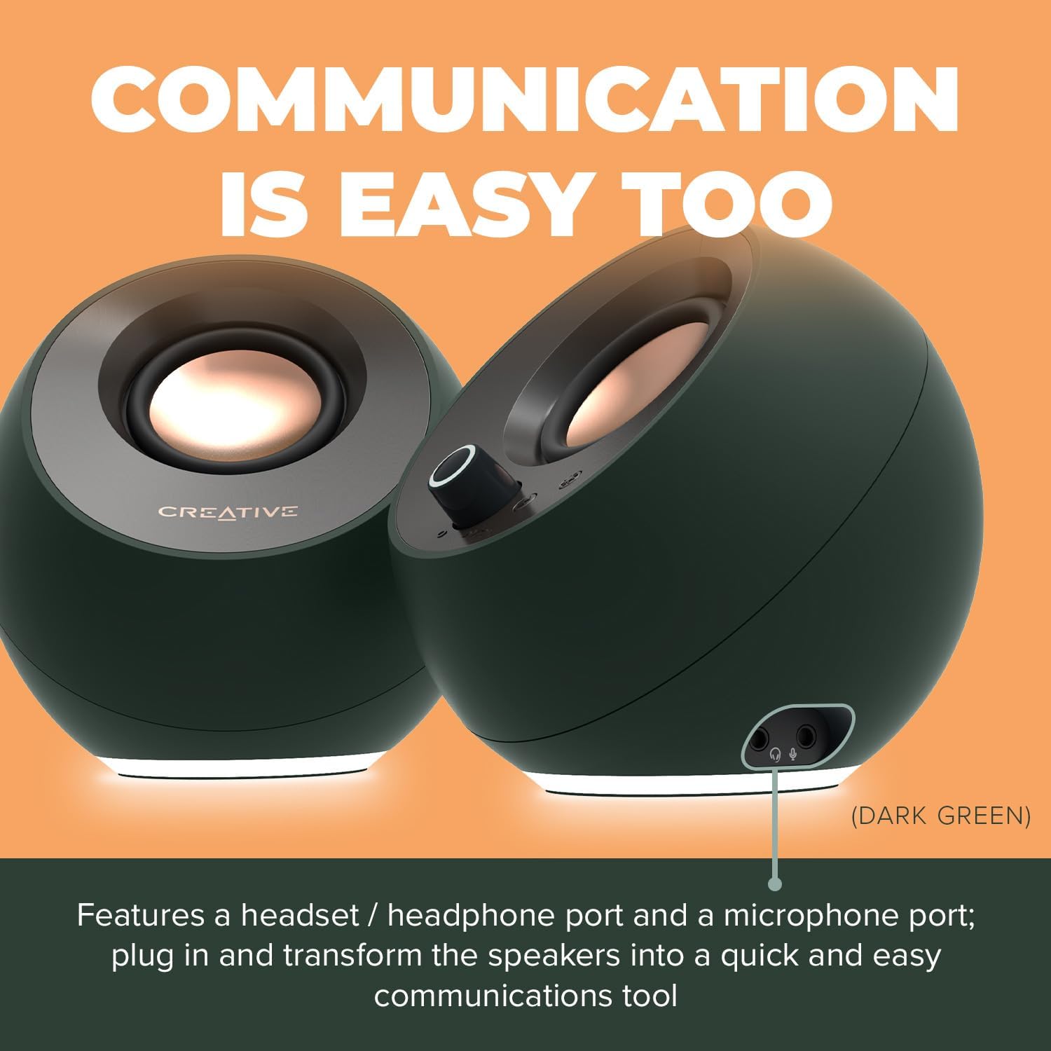 CREATIVE Pebble Pro Minimalist 2.0 USB-C Computer Speakers with Bluetooth 5.3 and Customizable RGB Lighting, Clear Dialog and BassFlex Tech, USB Audio, Headset Port, for PC and Mac