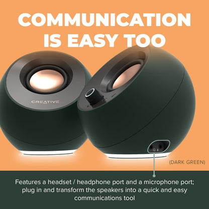 CREATIVE Pebble Pro Minimalist 2.0 USB-C Computer Speakers with Bluetooth 5.3 and Customizable RGB Lighting, Clear Dialog and BassFlex Tech, USB Audio, Headset Port, for PC and Mac