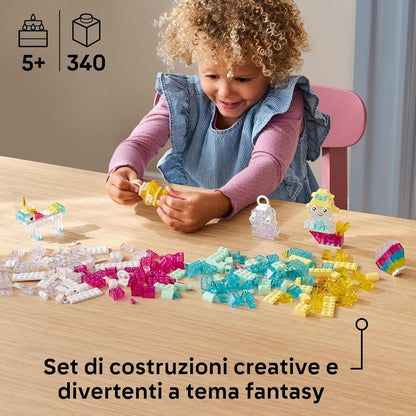 LEGO Classic Magical Transparent Box - Colorful Building Bricks & Keyring Clips Set - Create Tiny Toy Unicorns, Dragons, Penguins & More Figures - Kids' Arts & Crafts Kit for 5+ Year Old Girls - 11040
