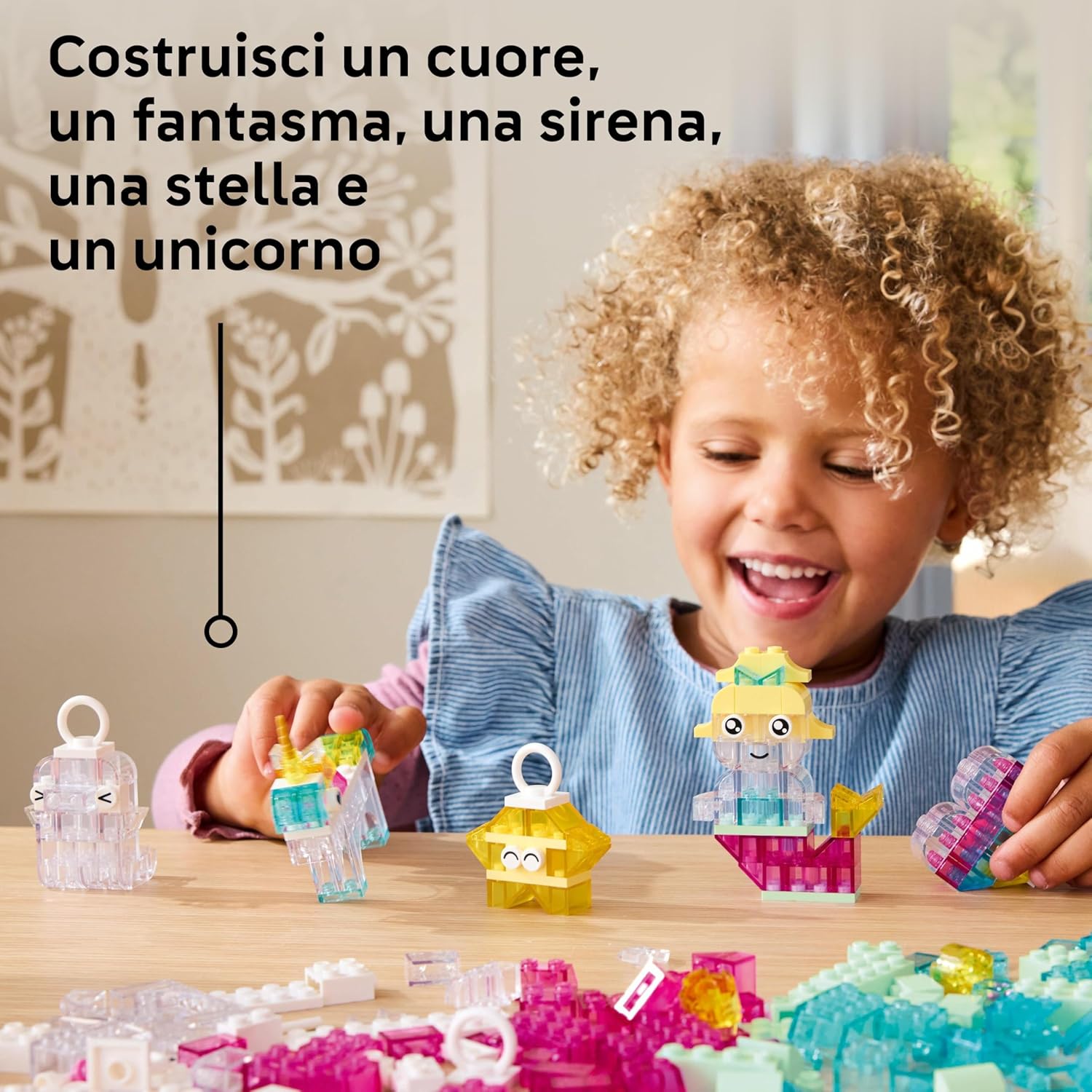LEGO Classic Magical Transparent Box - Colorful Building Bricks & Keyring Clips Set - Create Tiny Toy Unicorns, Dragons, Penguins & More Figures - Kids' Arts & Crafts Kit for 5+ Year Old Girls - 11040