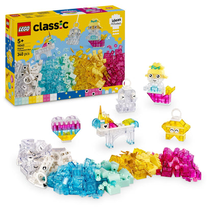 LEGO Classic Magical Transparent Box - Colorful Building Bricks & Keyring Clips Set - Create Tiny Toy Unicorns, Dragons, Penguins & More Figures - Kids' Arts & Crafts Kit for 5+ Year Old Girls - 11040