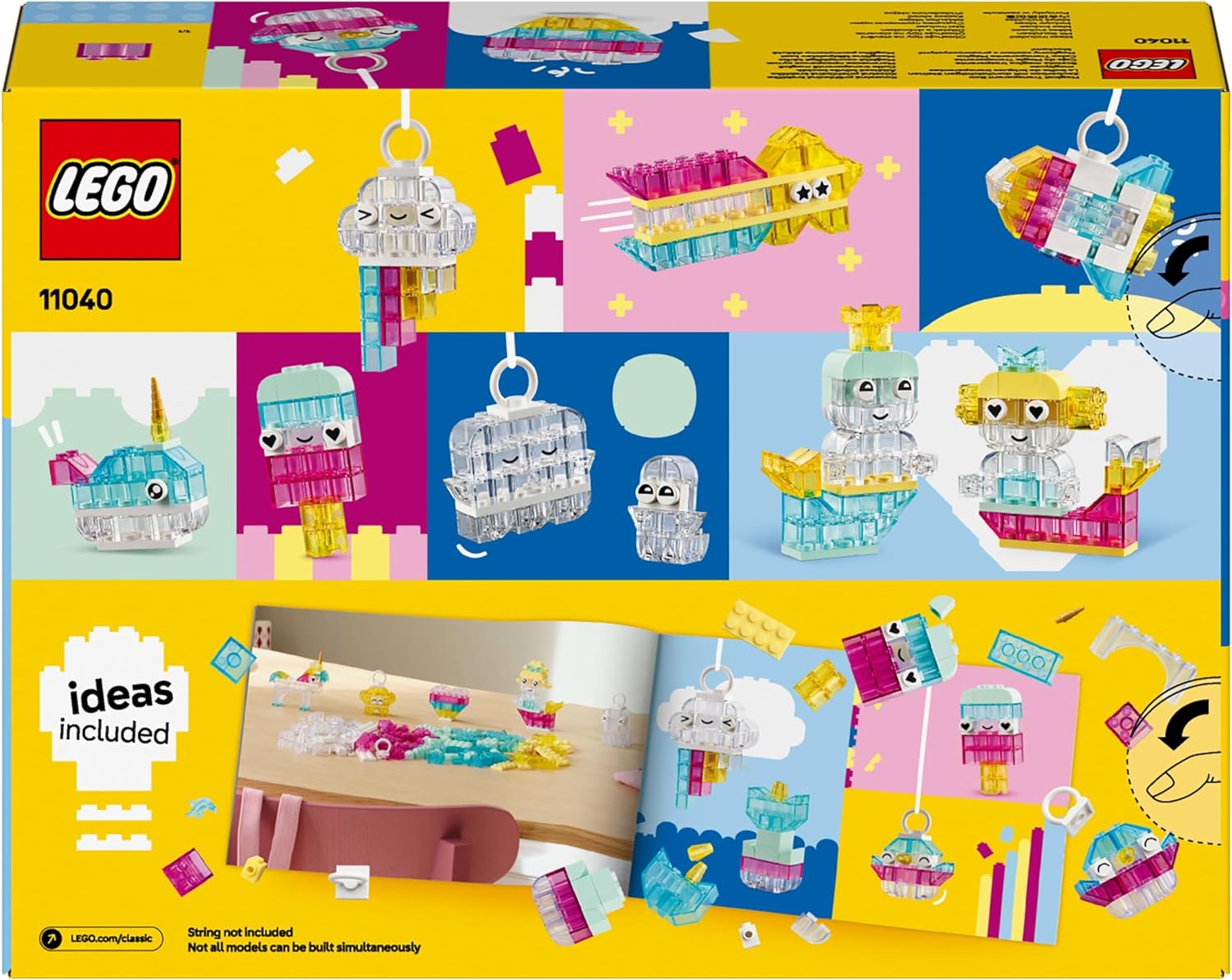 LEGO Classic Magical Transparent Box - Colorful Building Bricks & Keyring Clips Set - Create Tiny Toy Unicorns, Dragons, Penguins & More Figures - Kids' Arts & Crafts Kit for 5+ Year Old Girls - 11040