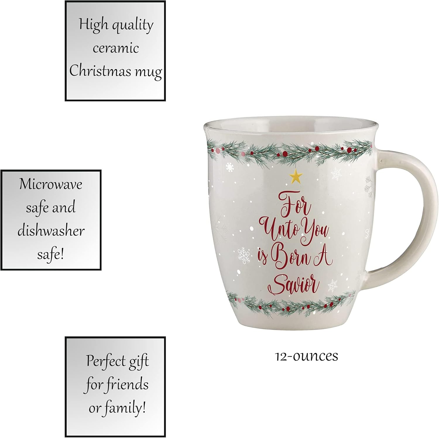 Creative Brands Faithworks - Christmas Collection Ceramic Coffee Mug/Cup, 12-Ounce, Born A Savior