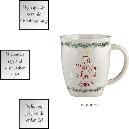 Creative Brands Faithworks - Christmas Collection Ceramic Coffee Mug/Cup, 12-Ounce, Born A Savior