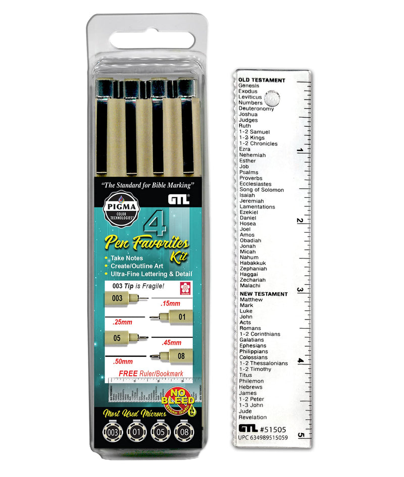 Pigma Micron Pen Favorites Kit #4 - Set of 4 (003/01/05/08), Black