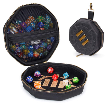 ENHANCE DnD Dice Tray and Case - DnD Dice Holder for up to 150 D&D Shakers with Rugged Hard Shell Exterior and Protective Soft Interior - Rolling Tray Perfect for Game Night (Black