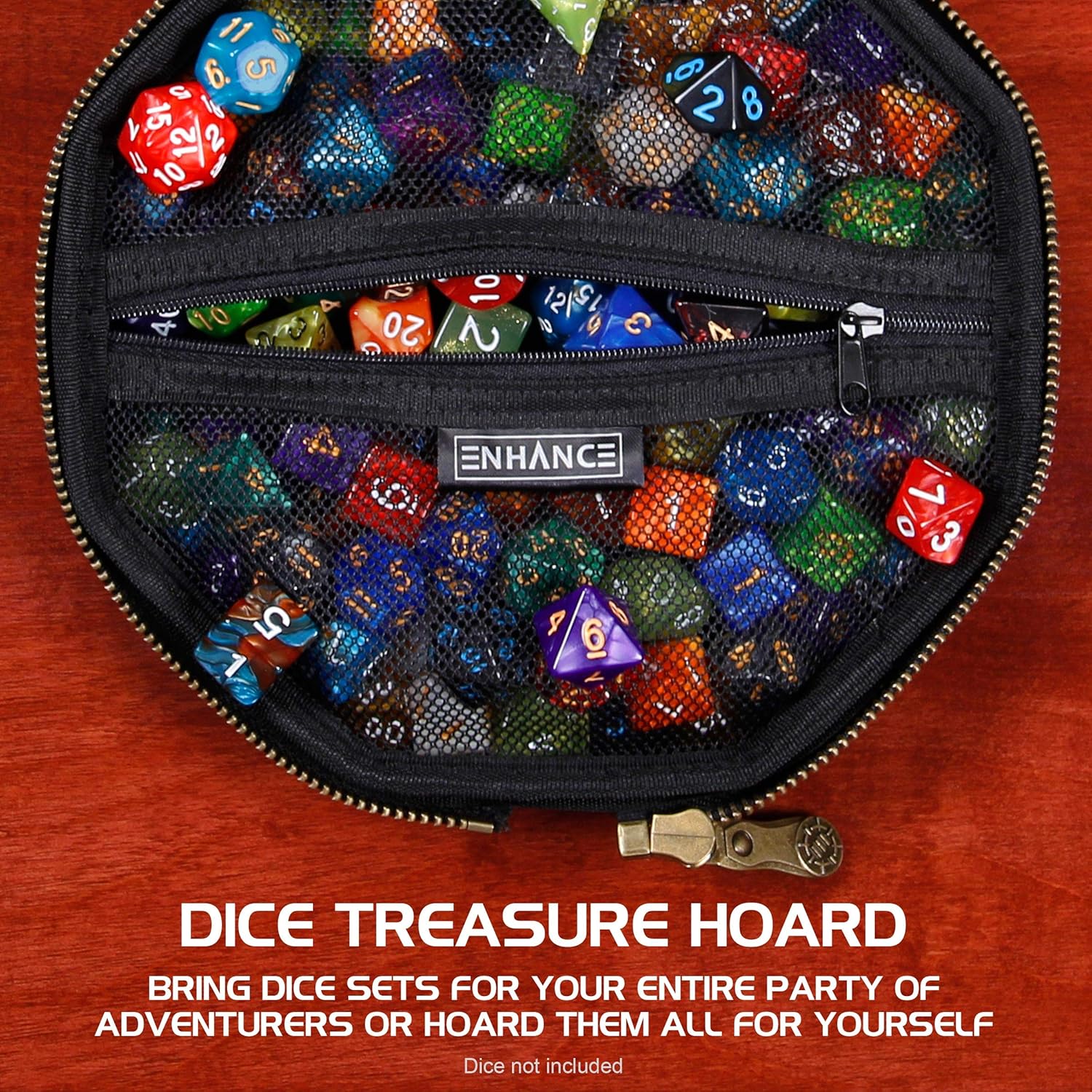 ENHANCE DnD Dice Tray and Case - DnD Dice Holder for up to 150 D&D Shakers with Rugged Hard Shell Exterior and Protective Soft Interior - Rolling Tray Perfect for Game Night (Black