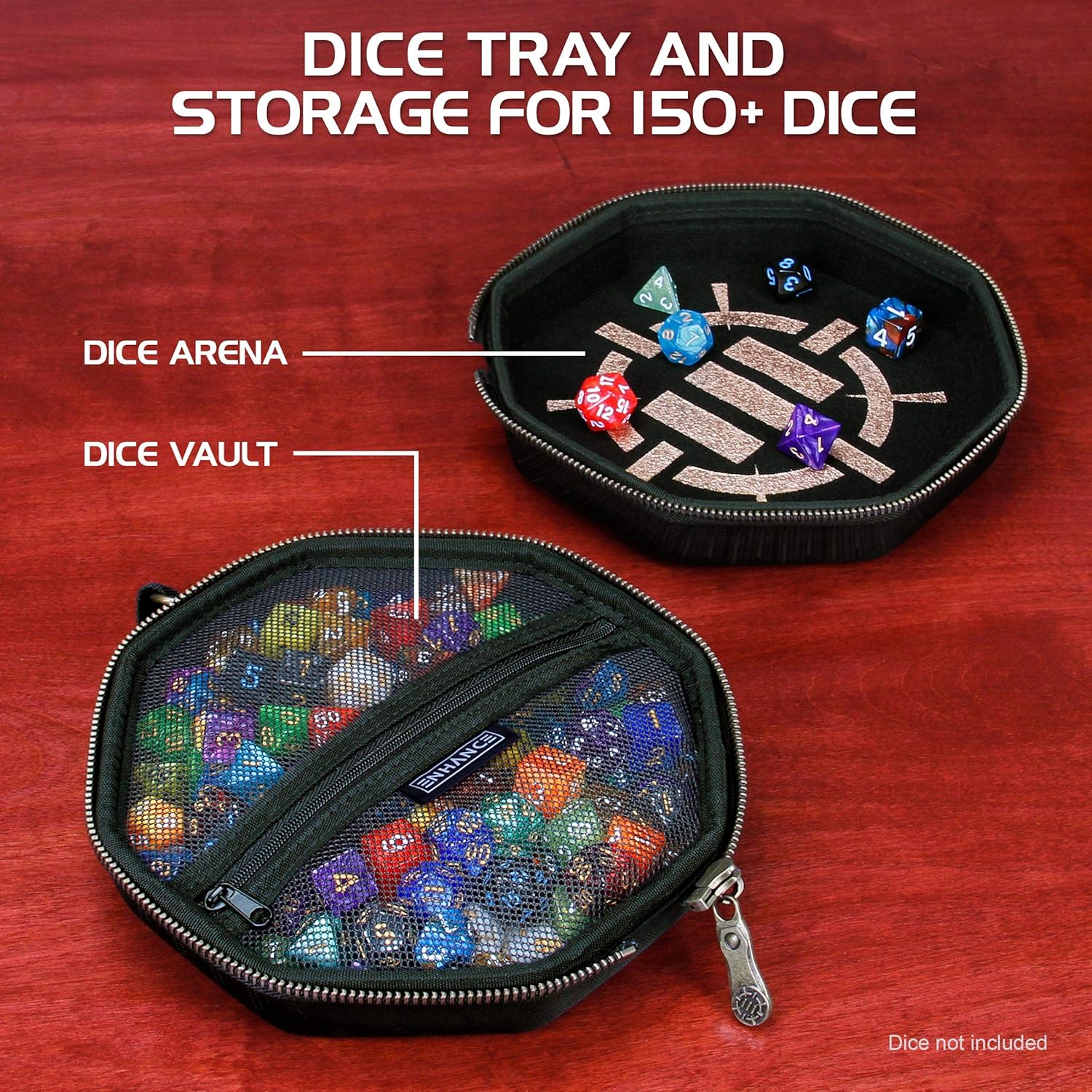 ENHANCE DnD Dice Tray and Case - DnD Dice Holder for up to 150 D&D Shakers with Rugged Hard Shell Exterior and Protective Soft Interior - Rolling Tray Perfect for Game Night (Black