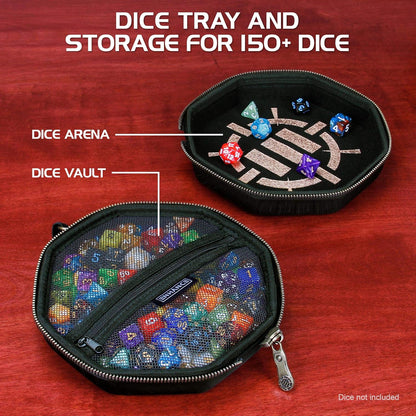 ENHANCE DnD Dice Tray and Case - DnD Dice Holder for up to 150 D&D Shakers with Rugged Hard Shell Exterior and Protective Soft Interior - Rolling Tray Perfect for Game Night (Black