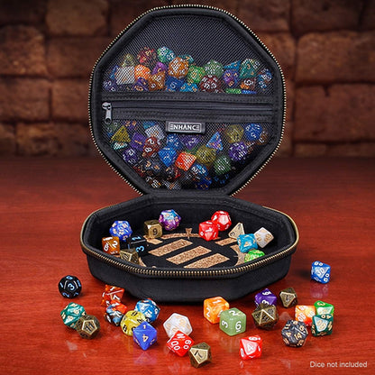 ENHANCE DnD Dice Tray and Case - DnD Dice Holder for up to 150 D&D Shakers with Rugged Hard Shell Exterior and Protective Soft Interior - Rolling Tray Perfect for Game Night (Black