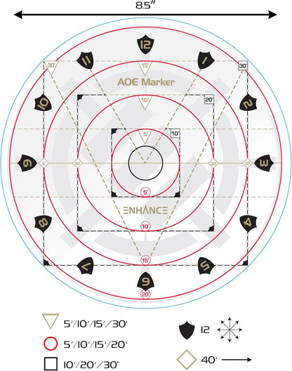 ENHANCE Spell AoE Damage Marker for Tabletop RPG Games - D&D Area of Effect Template Quickly Determines Spell Effects on 1" Grid Battle Maps or Grid-Less Mat Play - DnD Accessories Perfect for DM's