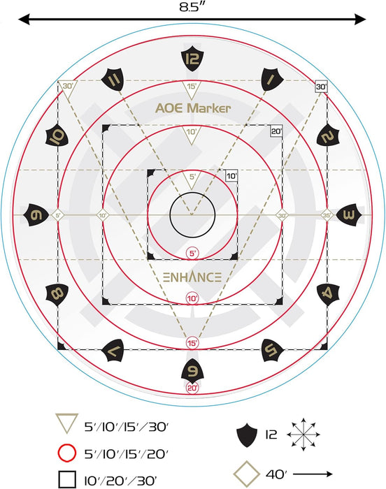 ENHANCE Spell AoE Damage Marker for Tabletop RPG Games - D&D Area of Effect Template Quickly Determines Spell Effects on 1" Grid Battle Maps or Grid-Less Mat Play - DnD Accessories Perfect for DM's