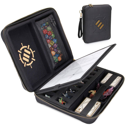 ENHANCE RPG Organizer Case - DND Binder with Built-in Character Sheet Holder and Erasable Scribe Panel, Dice Rolling Area, Removable Pen Pouch, Miniature Foam Tray, Wrist Strap, and More (Black
