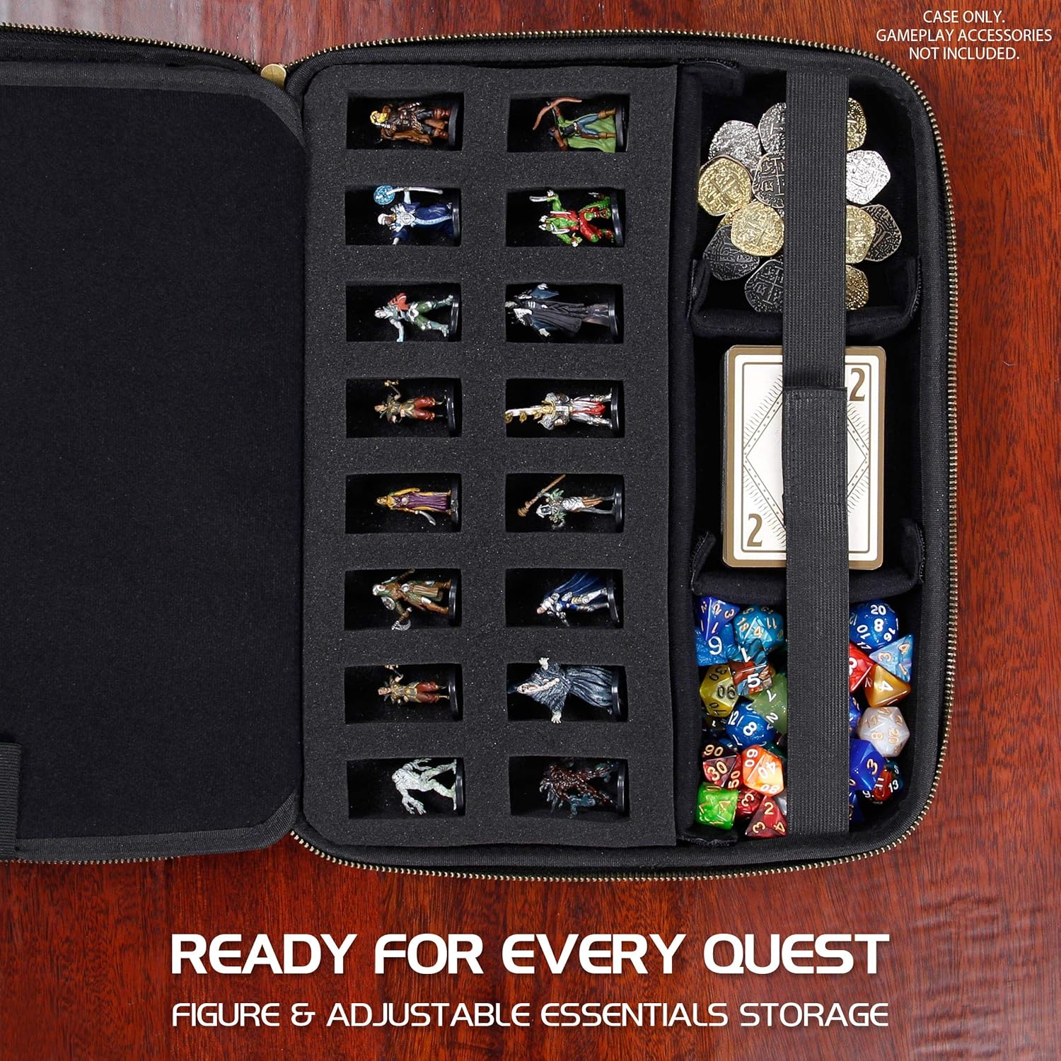 ENHANCE RPG Organizer Case - DND Binder with Built-in Character Sheet Holder and Erasable Scribe Panel, Dice Rolling Area, Removable Pen Pouch, Miniature Foam Tray, Wrist Strap, and More (Black