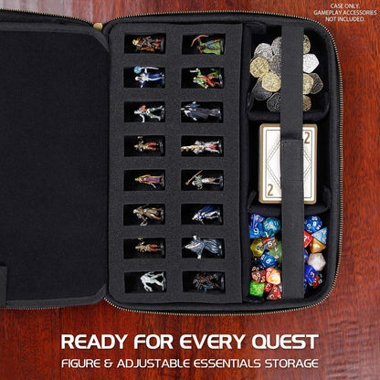ENHANCE RPG Organizer Case - DND Binder with Built-in Character Sheet Holder and Erasable Scribe Panel, Dice Rolling Area, Removable Pen Pouch, Miniature Foam Tray, Wrist Strap, and More (Black
