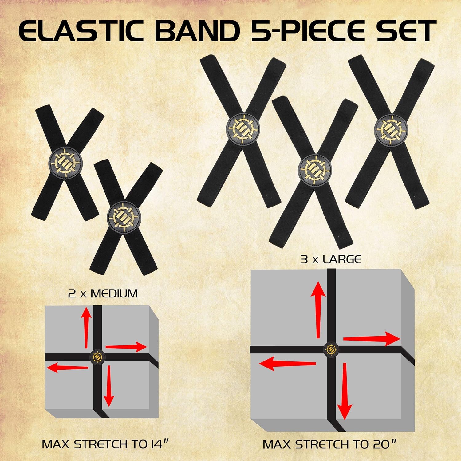 ENHANCE Board Game Bands - Elastic Box Bands with Durable Textured Grip to Keep Lids Closed on Board Game Boxes, Tabletop Games, Card Games, & Boxes without Rubbing During Travel & Storage (Set of 5