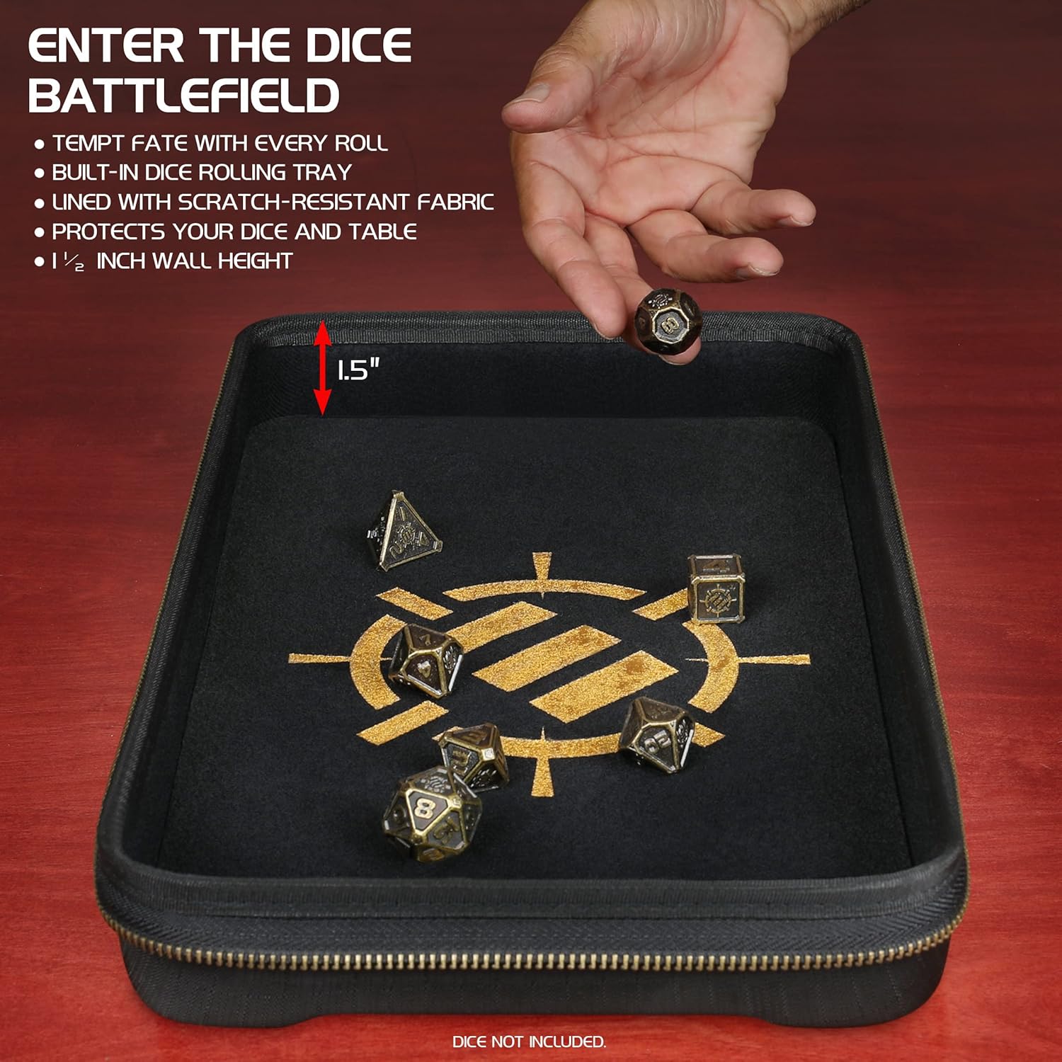 ENHANCE Tabletop Community DnD Dice Case and Dice Rolling Tray - Dice Holder and Storage for up to 500 RPG Dice with Rugged Protective Design, Soft Interior, and Organizer Pockets (500 Dice Capacity
