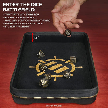 ENHANCE Tabletop Community DnD Dice Case and Dice Rolling Tray - Dice Holder and Storage for up to 500 RPG Dice with Rugged Protective Design, Soft Interior, and Organizer Pockets (500 Dice Capacity