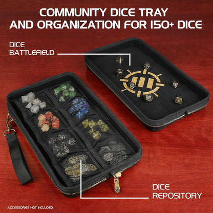ENHANCE Tabletop Community DnD Dice Case and Dice Rolling Tray - Dice Holder and Storage for up to 500 RPG Dice with Rugged Protective Design, Soft Interior, and Organizer Pockets (500 Dice Capacity