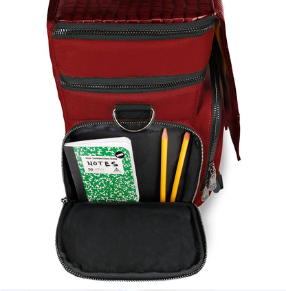 ENHANCE Collector's Edition RPG Adventurer's DND Bag - Dragon Hide Exterior Travel RPG Bag with Tabletop Miniatures Storage Vault, Mat Holder, DND Dice & Token Pockets, Fits 4-8 Books (Dragon Red)