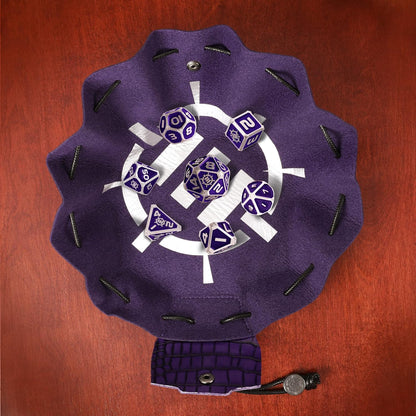 ENHANCE DnD Metal Dice Set - 7pc Polyhedral Dice with 2-in-1 Vegan Leather Dice Bag and Dice Tray, Solid Metal D&D Dice Set for Dungeons and Dragons, Pathfinder, more RPGs (Collector's Edition Purple